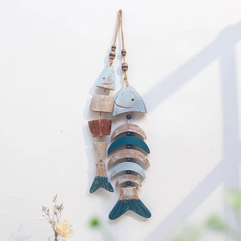 Wooden Decor Fish Bones with Beads Wall Decor Door Hanging Nautical Decoration N2UC 2