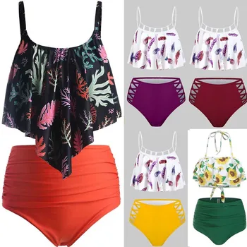 

2020 new Women's Sexy Backless printing Sling Bandage Split Swimsuit Push-up Two Piece Padded Bra Bikini Beach Wear Bikini Set
