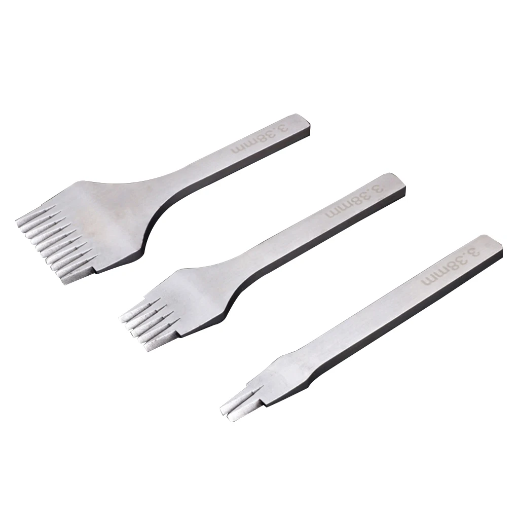 DIY Leather Tools Set Stainless Steel 2/5/10 Prong Flat Leather Chisel Hole Piercing Punching Tool Kit Lacing Stitching Tool