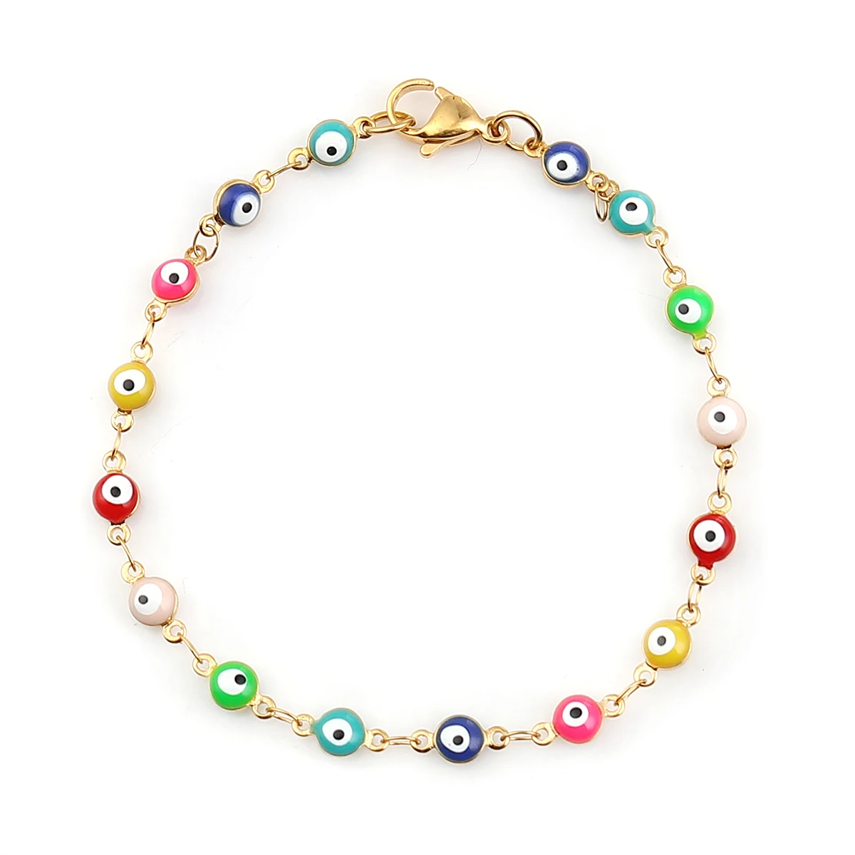 304 Stainless Steel Bracelets 1PC 18.7-19.5cm For Men Women Jewelry Gold Color Link Chain Multicolor Evil Eye Enamel Anklet