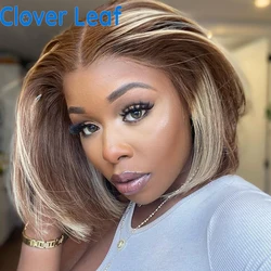 Highlight Wig Human Hair Straight Wig Bob Frontal Wigs 4x1 Transparent Lace Wigs 180% Remy Short Bob Human Hair Wigs For Women