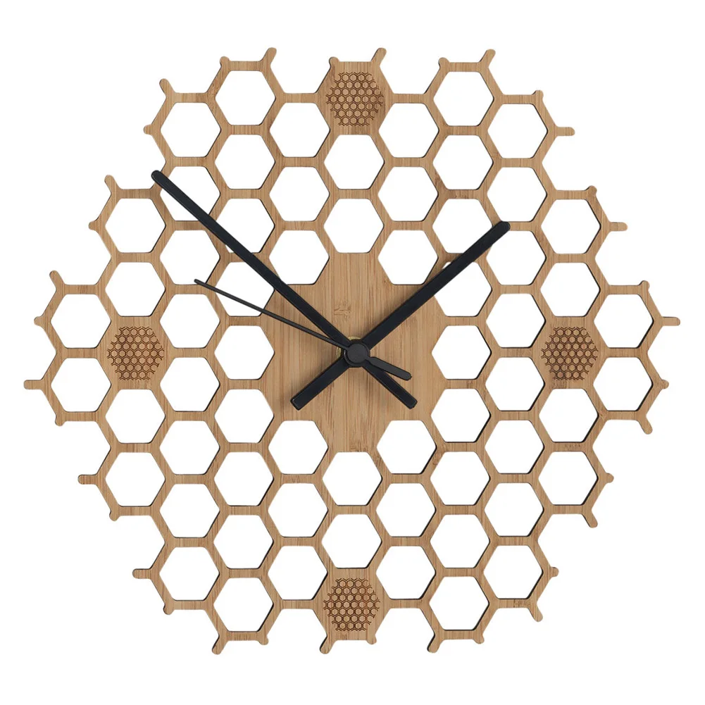 

Bamboo Kitchen Honeycomb Hexagonal Non Ticking Minimalist Quartz Gift Durable Contemporary Home Decor Bee Wall Clock