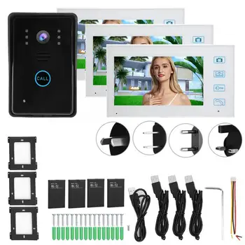 

7in Video Intercom 3 TFT Monitors 2.4G Wireless Door Phone Infrared Night Vision Waterproof Access Control videoportero