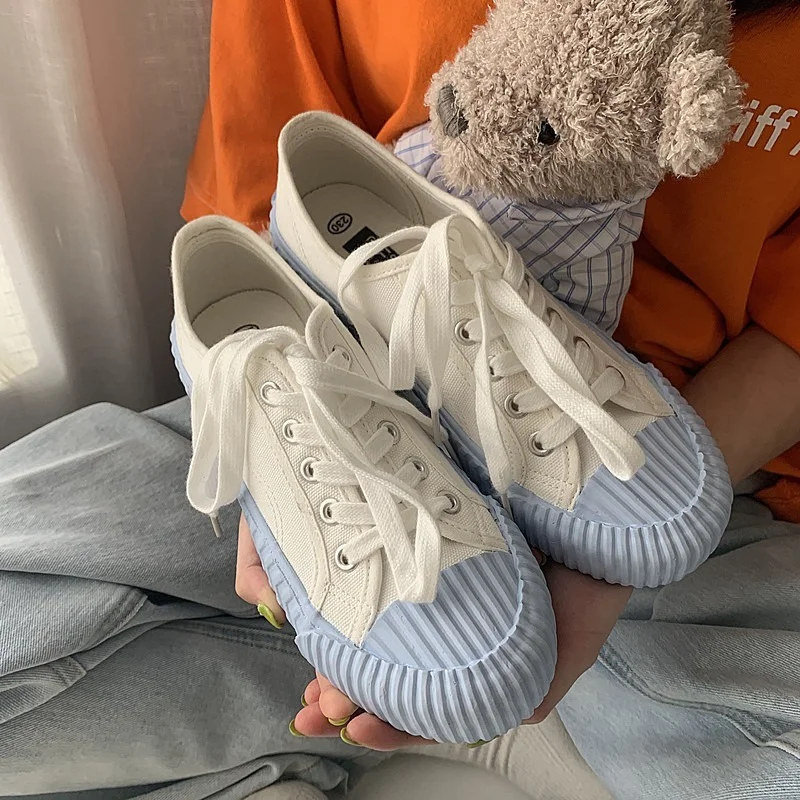 Spring/Autumn 2021 Fashion Sneakers Women Retro Flats Shoes Woman Canvas Lace-Up Solid Shallow Platform Sneakers Shoes for Women