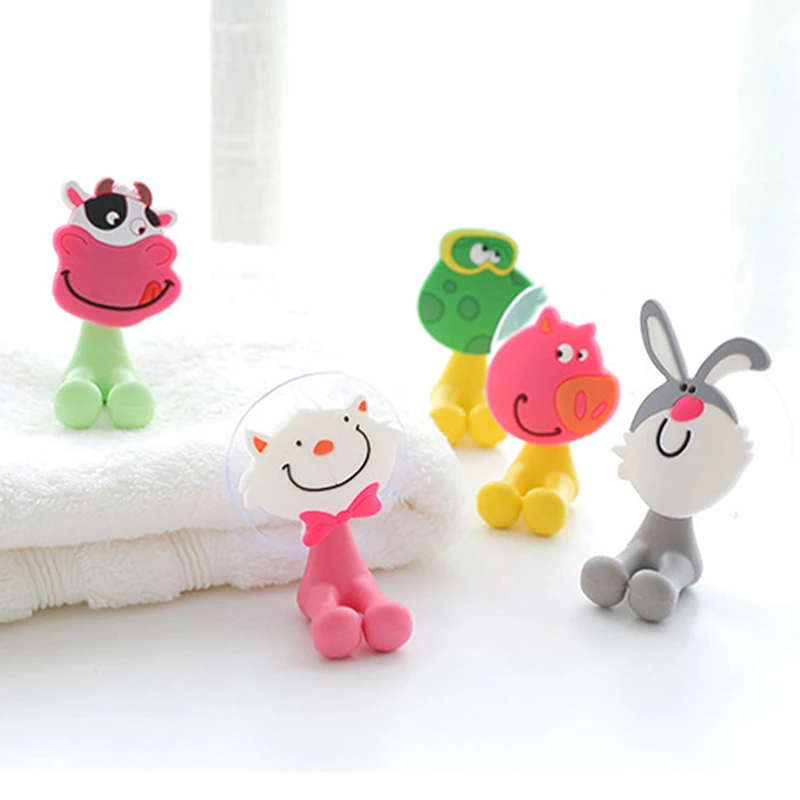 

Cartoon Sucker Hook Portable Friendly Bathroom Kitchen Seamless Punching Soft Glue Vacuum Suction Cup Hook Toothbrush Holder