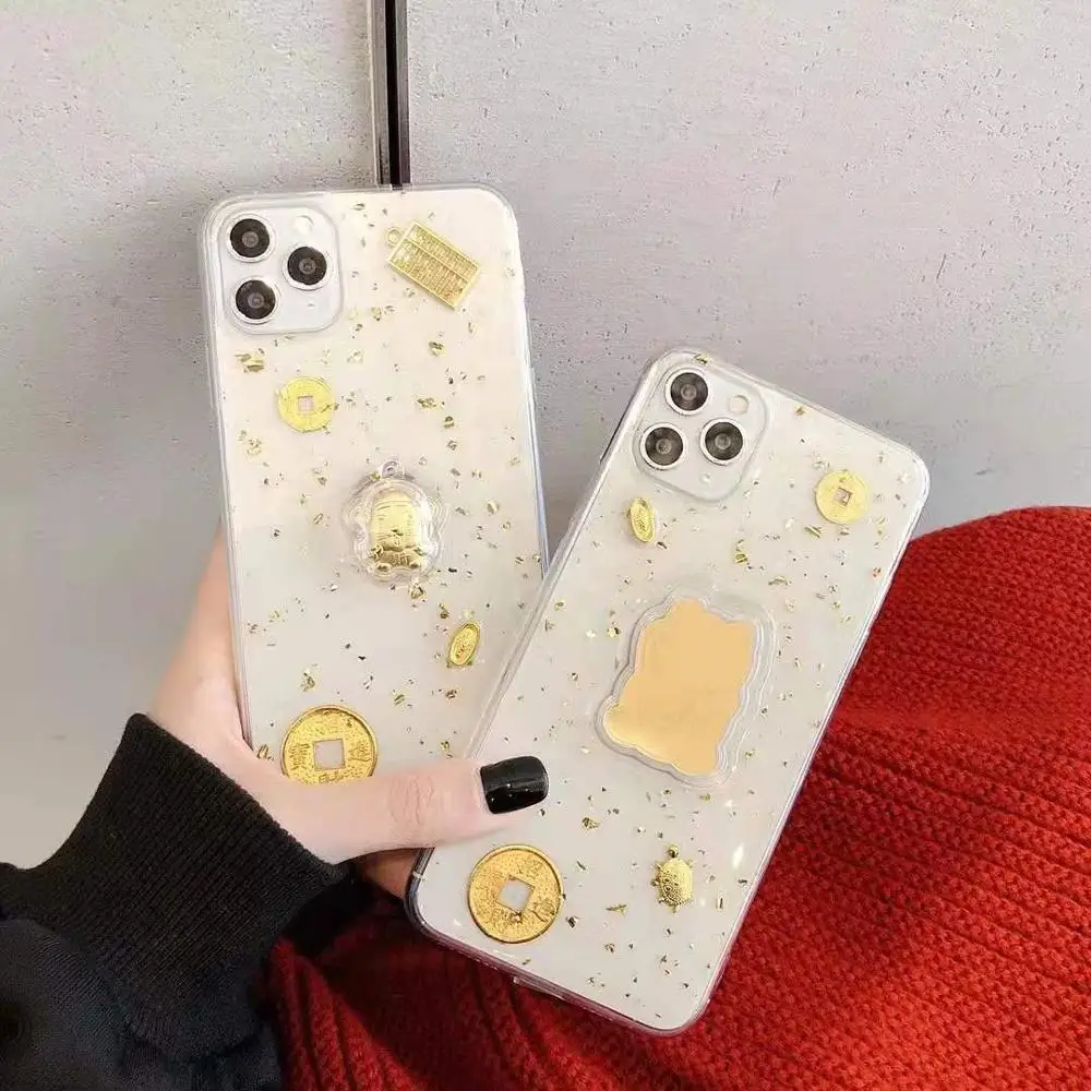 New year iphone Cases Rat money Gold coins Sequins transparent case for X XR XS MAX 11 Clean soft 6 7 8 | Мобильные телефоны и