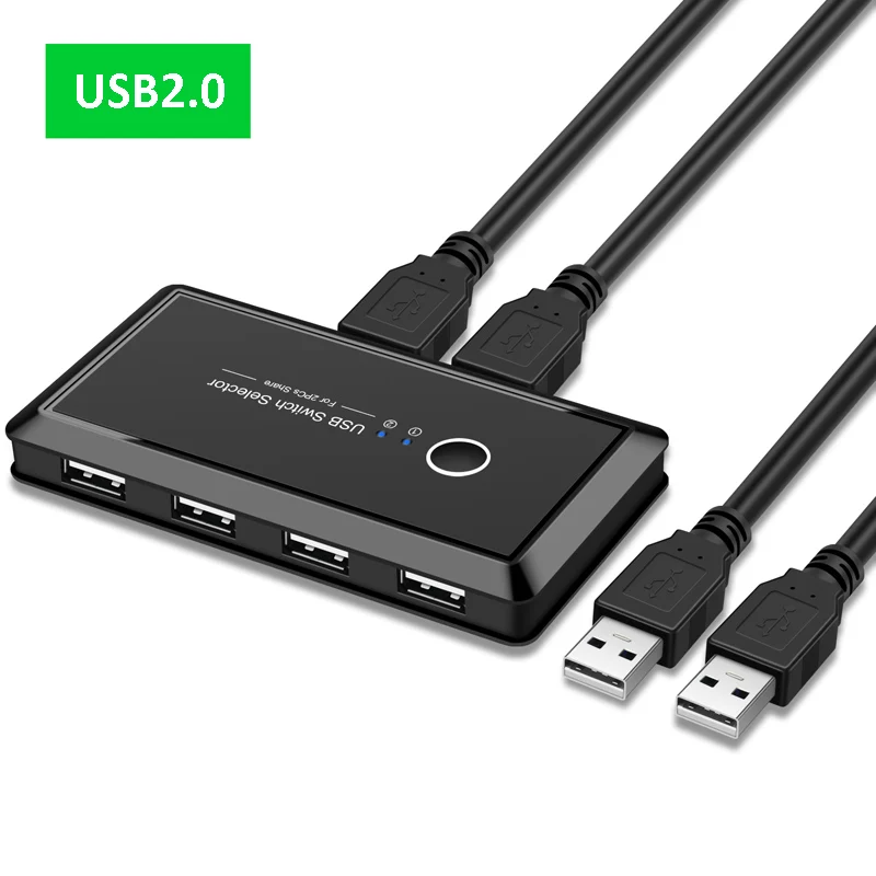USB2.0 USB KVM переключатель коробка USB 3,0 2,0 переключатель 2 порта ПК обмен 4 устройства для клавиатуры мышь принтер монитор с 2 usb-кабелем - Цвет: USB2.0