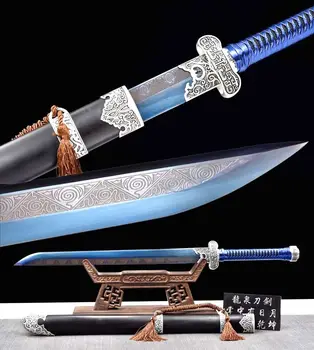 

Handmade Sturdy Chinese Kung Fu Sword Sharp Bluing High Manganese Steel Blade Dao Wushu Broadsword Full Tang
