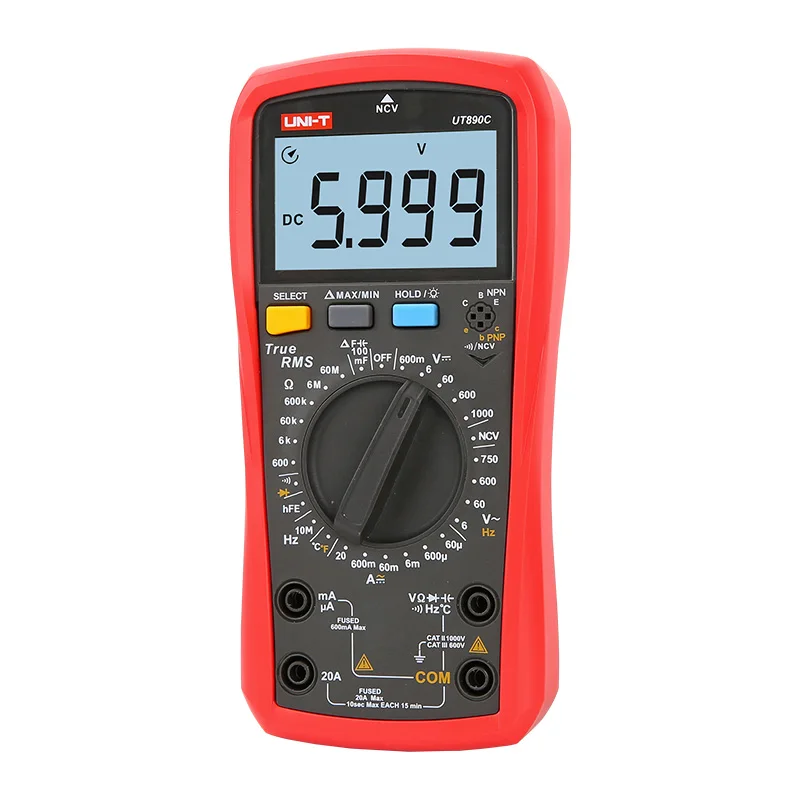 Koop UNI T UT890C UT890D + Digitale Multimeter True RMS Spanning Stroom AC DC NCV hFE Ampèremeter Weerstand Diode Temperatuur Tester