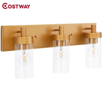 

3-Light Contemporary Vanity Lamp Durable Steel Gold Finish Clear Glass Shade Multi-application Home Bathroom Wall Lamps