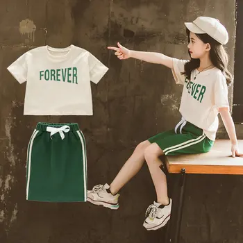 

New Summer Baby Clothes Set for Girl Short Sleeve T-shirt + Side Striped Skirt 2pc Suit Children Girls Casual Style Clothing Set