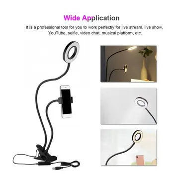 

2 IN 1 Lazy Holder 3 Modes LED Fill Light Long Arms Desktop Bed stand Adjustable Aluminum alloy Mount live video streaming