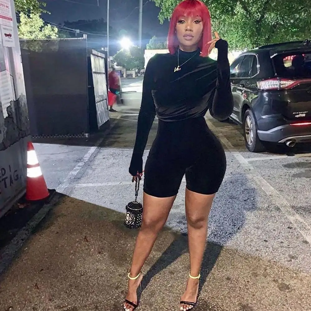 BKLD сексуальная женская одежда Bodycon бархатный комбинезон с длинными рукавами с перчатками мульти-Спортивная одежда на молнии вечерние ночной клуб комбинезоны для женщин 2020