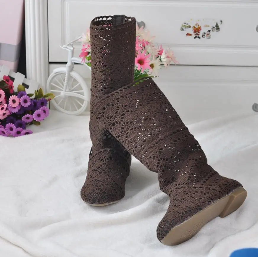 2022 Hollow Boots Shoes Breathable Knit Line Mesh Korean High Summer Women Boots Knee High Womens Shoes