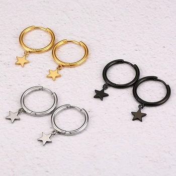 

CHARM STAR HOOPS DAINTY MINIMALIST GOLD COLOR STAINLESS STEEL EARRINGS
