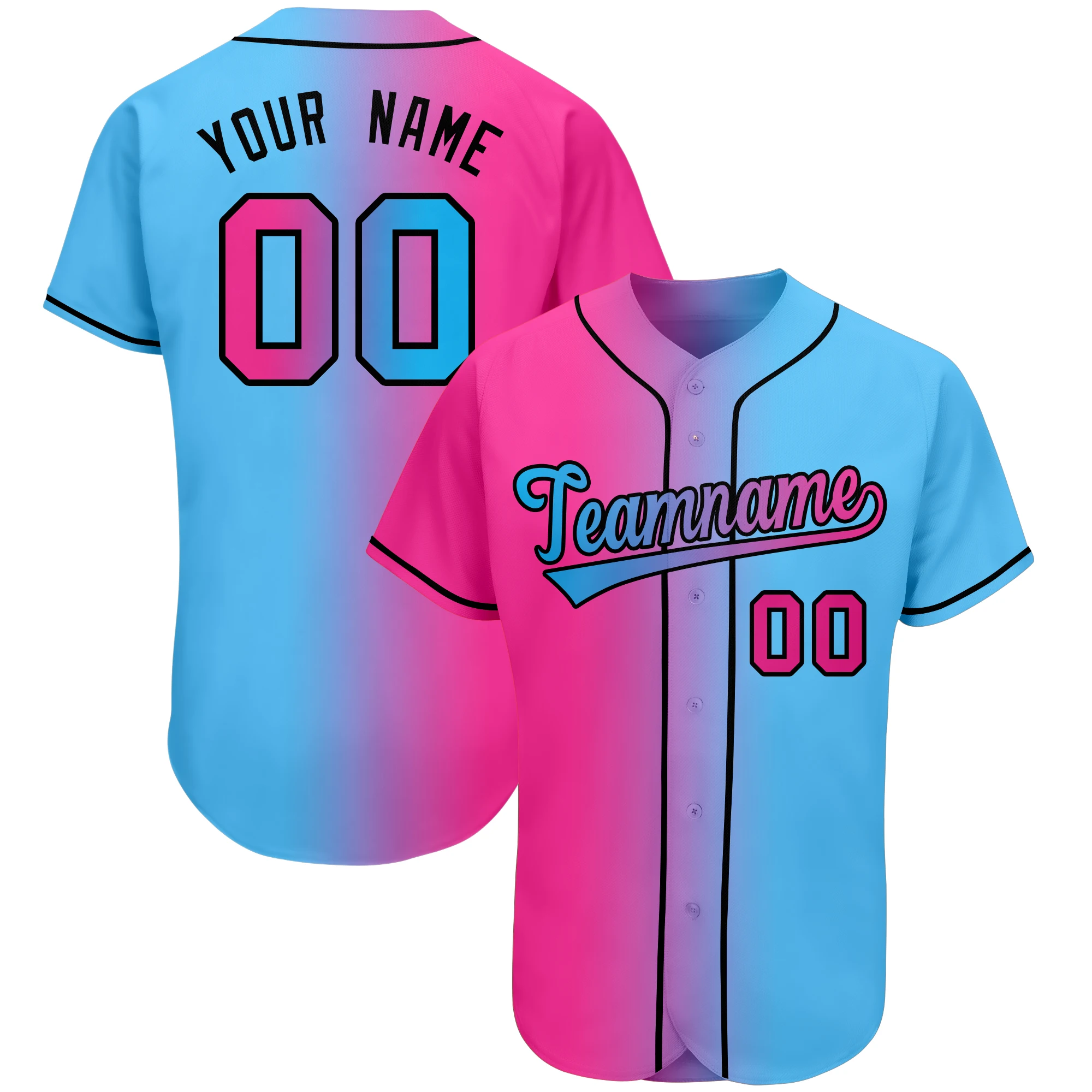 Baseball Jersey Personalized Stitch Team/Your Name/Number Gradient Breathable Men's Casual Shirts for Adults/Kids