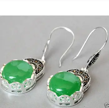

Hot Sell Fashion 925 Sterling Silver Natural Green jade Quartzite stone Marcasite Earrings