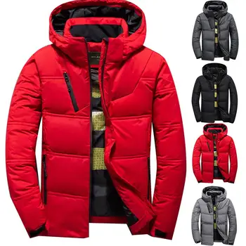 

Newest Men Winter Solid Color Zip Warm Hooded Down Jacket Outdoor Sports Parka Coat
