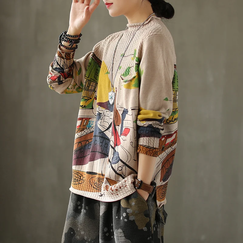 Winter Pullover knitwear women's Vintage cartoon printed sweater loose oversized sweater plus size knit sweater women Z3