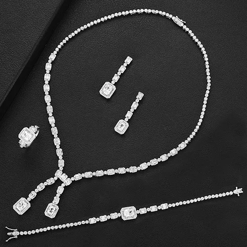 GODKI Новая роскошная женская свадебная подвеска с кисточкой, кубическая циркониевая подвеска, ожерелье, серьги, ювелирные изделия из Саудовской Аравии, набор ювелирных украшений - Окраска металла: Silver