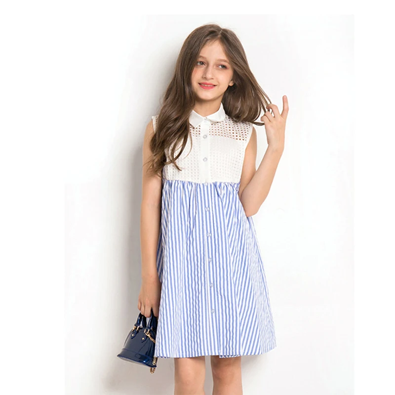 

Girl Dress 10 12 years Summer Dress Sleeveless Striped Plaid Princess Party Dress Teenage Girl Elegant Clothing
