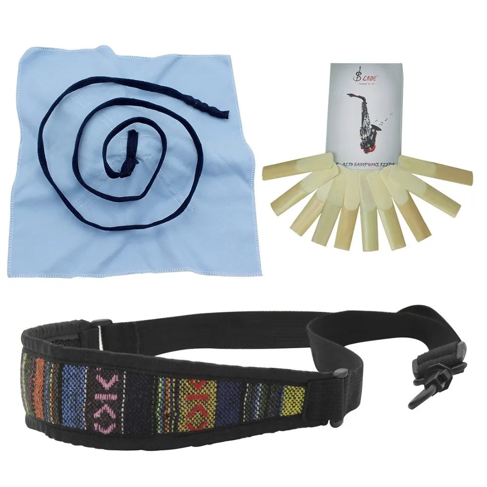 

3-in-1 Saxophone Sax Accessories Kit Cleaning Cloth, A Box of Reeds(10pcs) and A Neck Strap