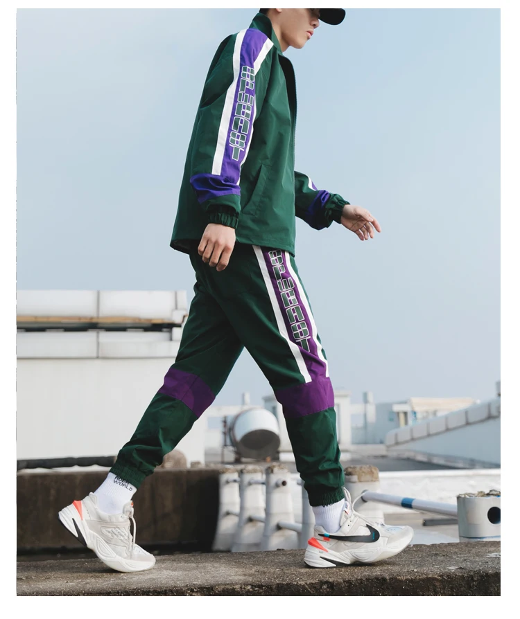 Брендовые мужские спортивные костюмы, свободная удобная повседневная куртка+ спортивные штаны, комплект из 2 предметов, Модный Зеленый Спортивный костюм на молнии для бега, новинка
