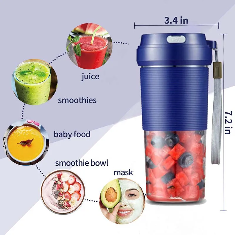 Skup Gorąco! przenośny blender, bezprzewodowy osobisty blender sokowirówka, mini mikser, wodoodporny blender do smoothie z Usb akumulator, 300 Ml, H