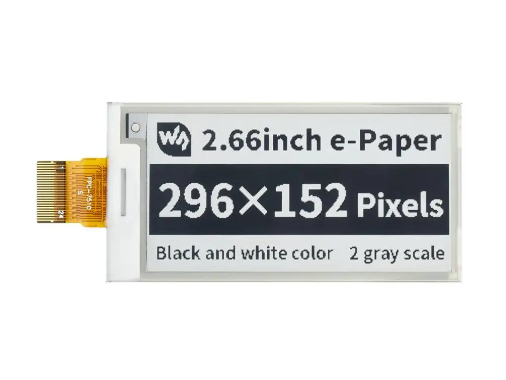 

2,66 дюймовая электронная бумага, сырой дисплей e-Ink, 296 × 152 пикселей, черный/белый двойной цвет, интерфейс SPI, без PCB, поддержка частичного обновления