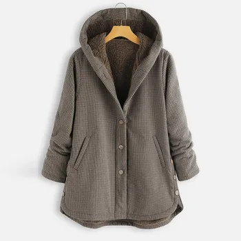

Plus Size Winter Jacket Women Warm Coat Women Vintage Plaid Asymmetrical Button Hooded Outwearcoat Free Ship куртка женская Z4