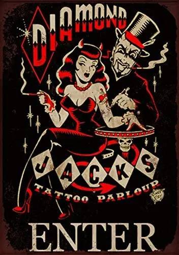 

Diamond Tattoo Metal Tin Sign Vintage Retro 8x12 Inch Wall Home Decor Sign