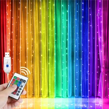 xflamper 3x3M Window Garland Curtain String Light 300 LED RGB Fairy Lights 16 Color 4 Modes Light with Remote for Holiday Decor