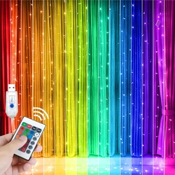 xflamper 3x3M Window Garland Curtain String Light 300 LED RGB Fairy Lights 16 Color 4 Modes Light with Remote for Holiday Decor