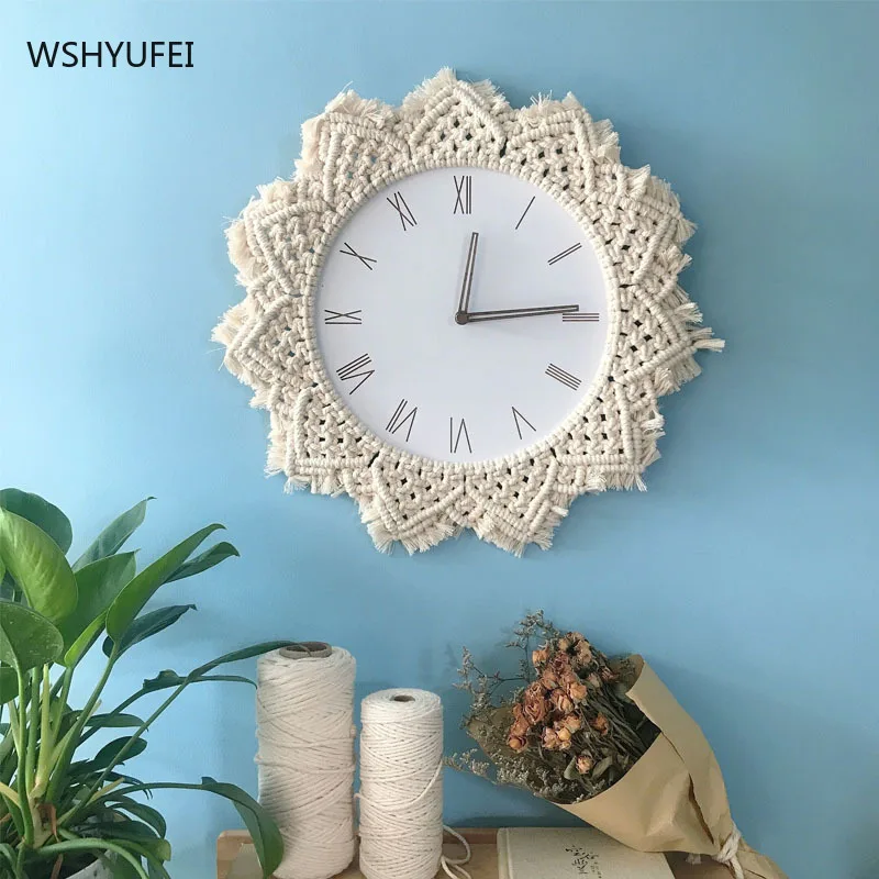 

Wall clock fashion simple mute clock personality rope woven tapestry living room home exquisite soft decoration wall decoration