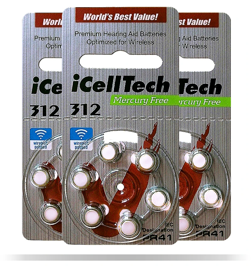 60 шт. Icelltech цинковые воздушные батареи 312 a312 pr41 для ITC HSE слуховые аппараты усилители слуховой аппарат батарея 1,45 в
