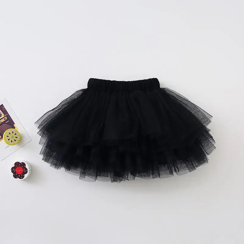 Новое поступление, осенняя хлопковая однотонная бальная мини-юбка принцессы в Корейском стиле для милых маленьких девочек - Цвет: Черный