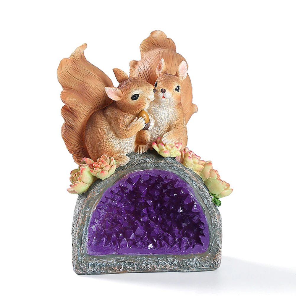Resin Craft Waterproof Gift Pathway Outdoor Home Landscape Garden Decor Indoor Solar Light Lawn Squirrel Crystal Animal Yard