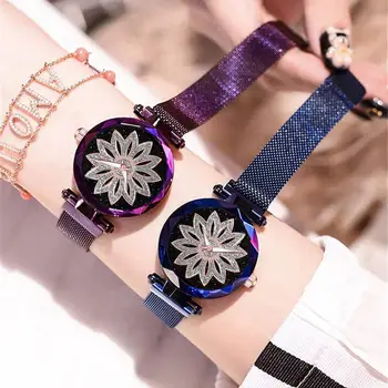 

Women Watch Brand Flower Rhinestone Wrist Watch Ladies Luxury Casual Rose Gold Steel Quartz Watch Relogio Feminino Magnet Clock