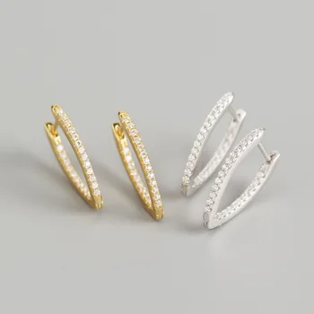 

Real S925 Sterling Silver Zircon Hoop Earrings Punk Fashion Geometric V Shape Earrings Accessory Women Party Chic Gift