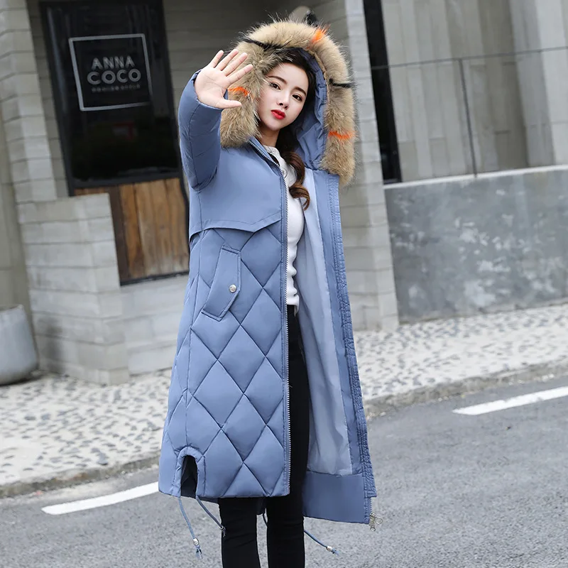 ##BUY 2019 Hot Women Winter Down Long Coat Hoodie Fashion Style Thicken Coat Long Sleeve Solid Big Fur Collar Cotton Warm Outerwear