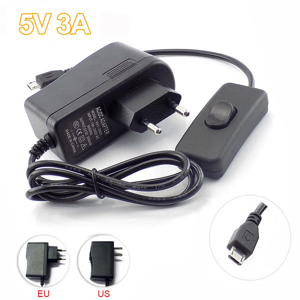 

Micro USB AC to DC 5V 3A 3000mA Power Supply Adapter Charger Transformer For Raspberry Pi Zero Tablet PC Switch EU/US Plug K15