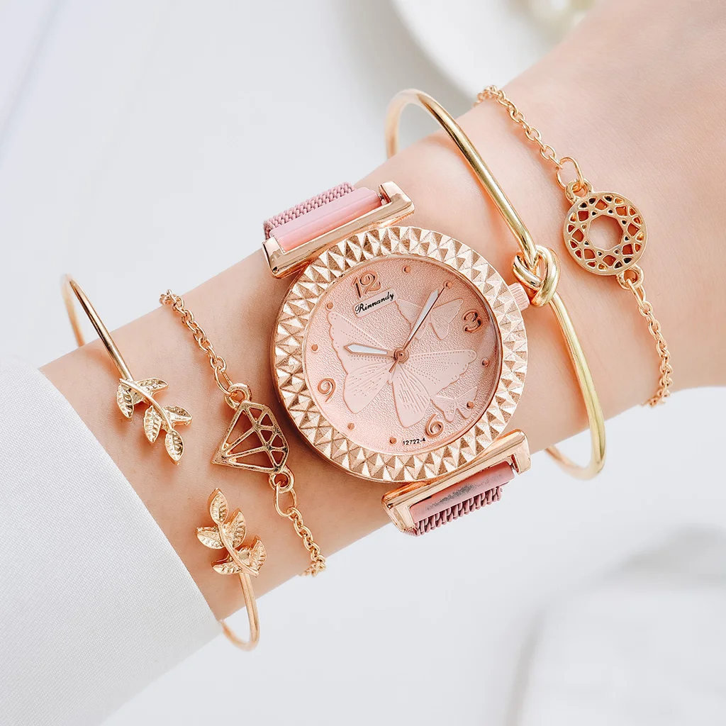 5PCS Women Watch Set Luxury Rose Gold Dress Quartz Watch Bracelet Ladies Sports Wrist Watch Clock Gift Women Relogio Feminino