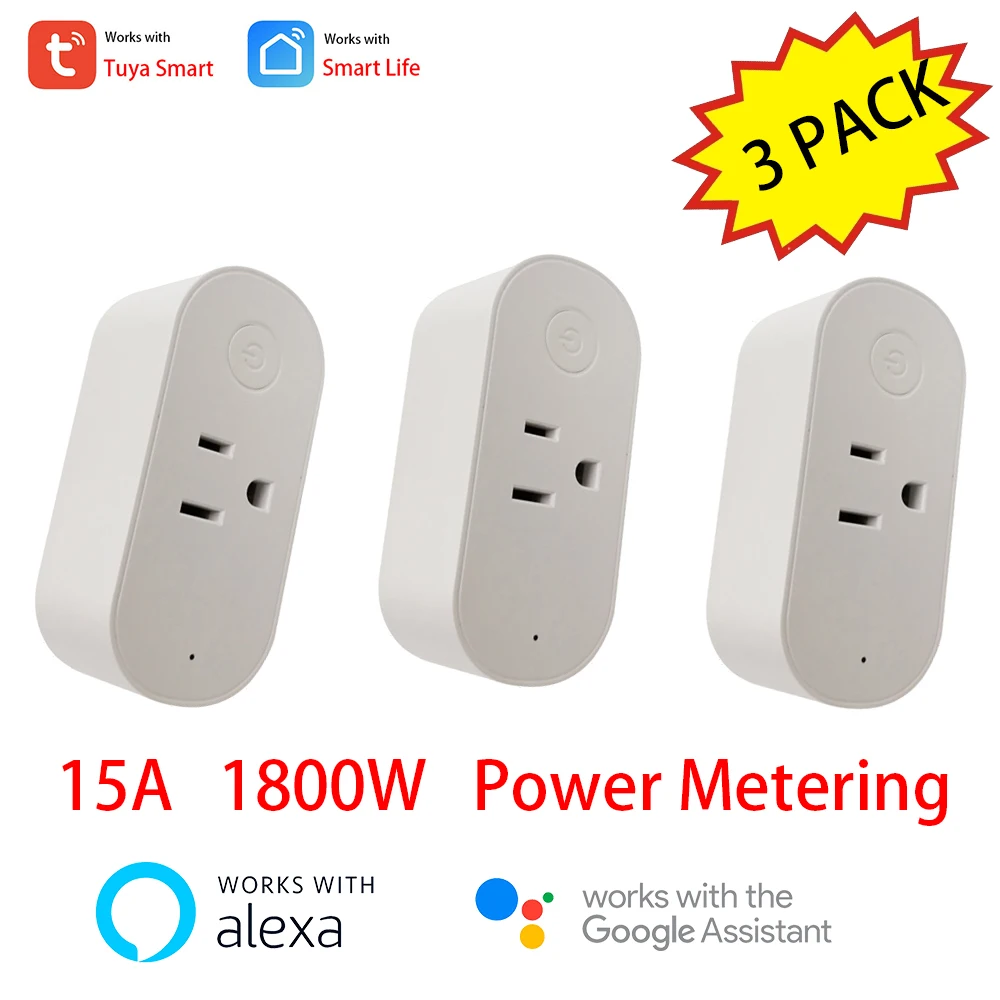 Tuya US Wifi Smart Plug Surge Protector Voice Control Timer Power Metering Smart Socket Work