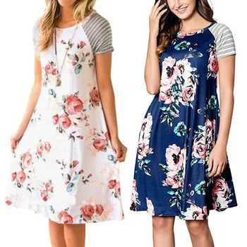 

Nightgowns For Women Bobora Hot Sale New Nightdress Print Stitching Round Neck Short Sleeve Simple Comfortable Dresses Vetements