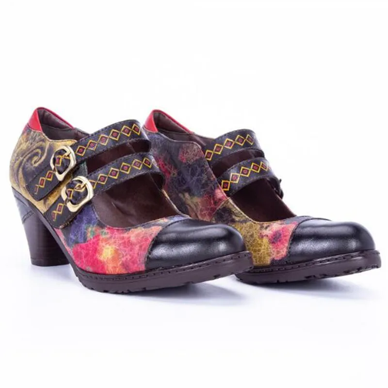 

Genuine Leather Women Boots Vintage Bohemian Ankle Boots Women Shoes Buckle Strap Low 6CM Thick High Heel Ladies Shoes Woman