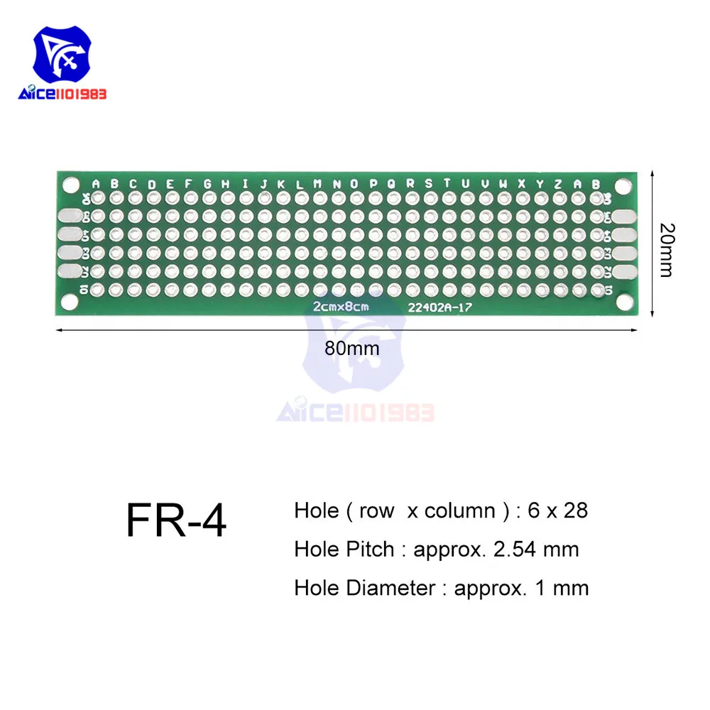 Diymore 10 шт./лот FR4 стекловолокно DIY двухсторонний прототип доска 2x8 см Двусторонняя универсальная печатная плата