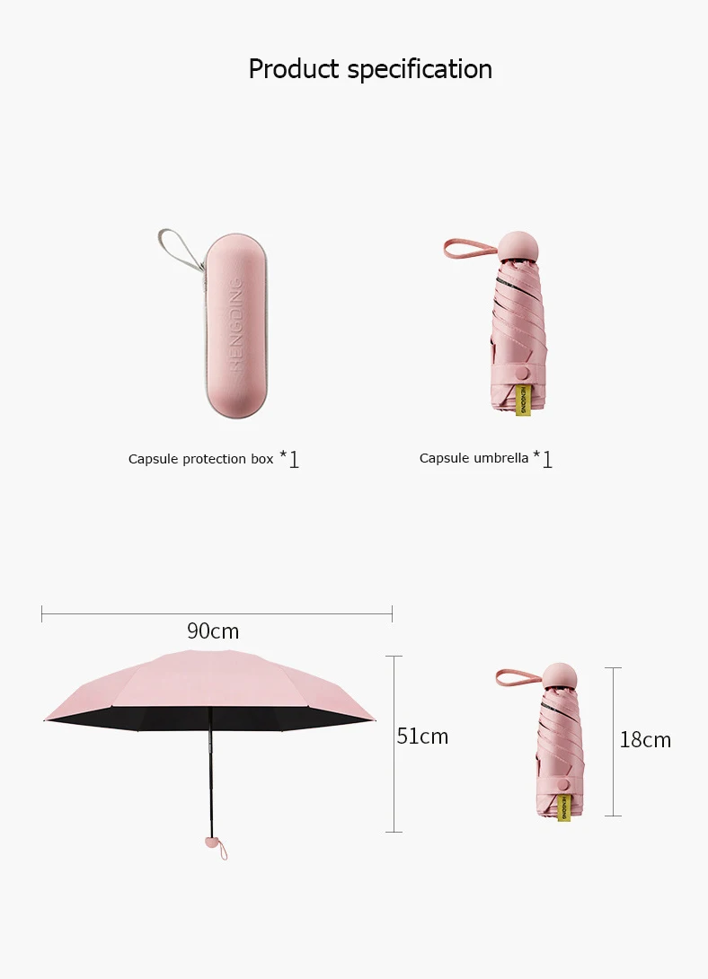 Мини-капсула зонтик женский пятискладной дождевик анти-УФ Женский солнцезащитный козырек Зонты портативный карманный зонтик дропшиппинг