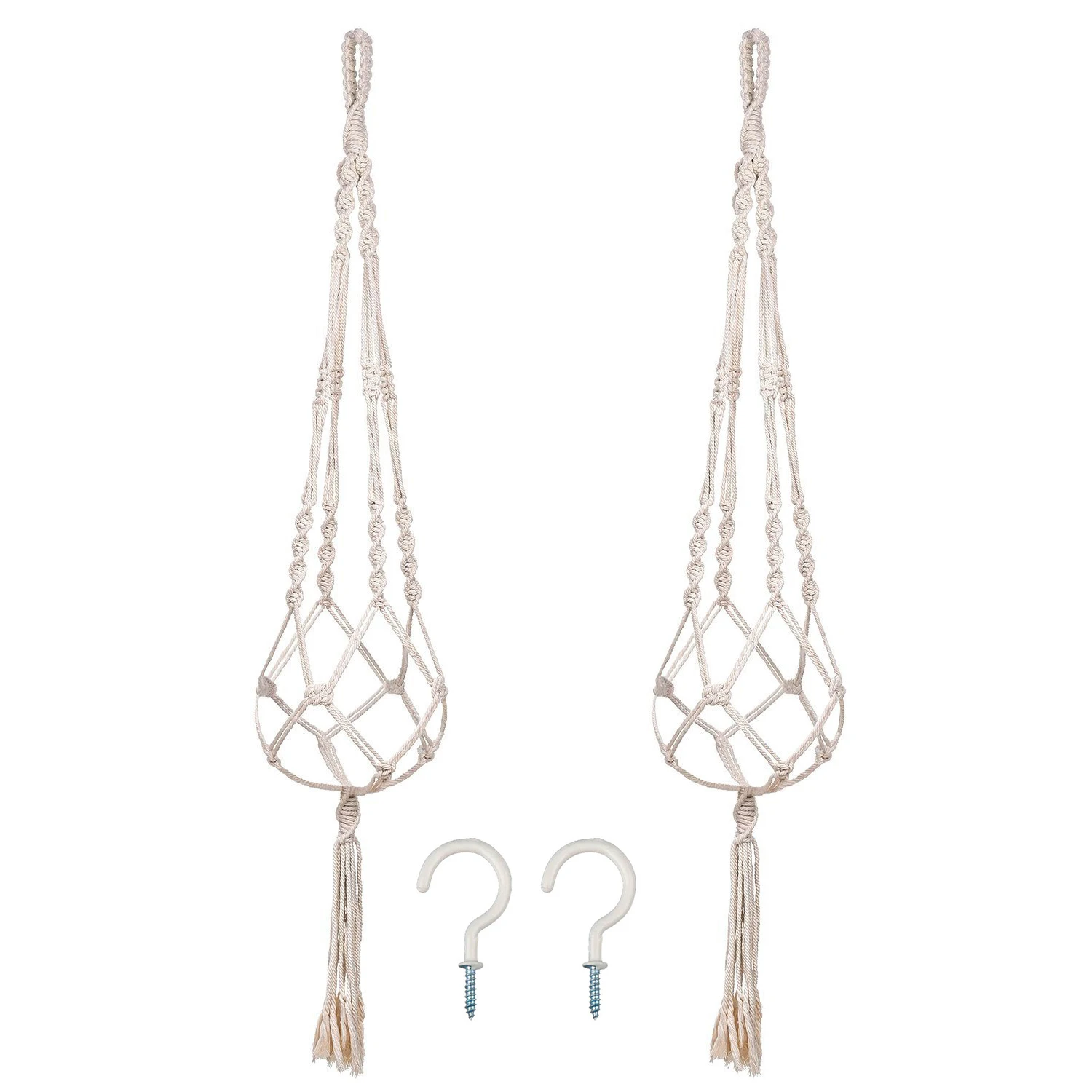 

2pcs Handcraft Plant Hangers With 2 Hooks Home Decor Hanging Plant Flower Pot Holder Basket For Garden Office Hanging Rope