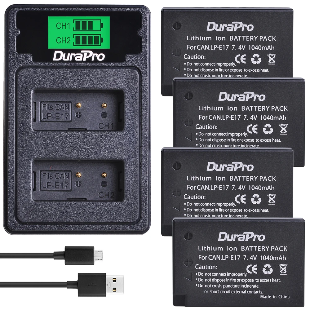 DuraPro 4 x 1040mAh LP-E17 LP E17 Camera Battery+ LCD USB Dual Charger for canon EOS Rebel T6i 750D T6s 760D M3 8000D Kiss X8i - Цвет: 4 Battery Set