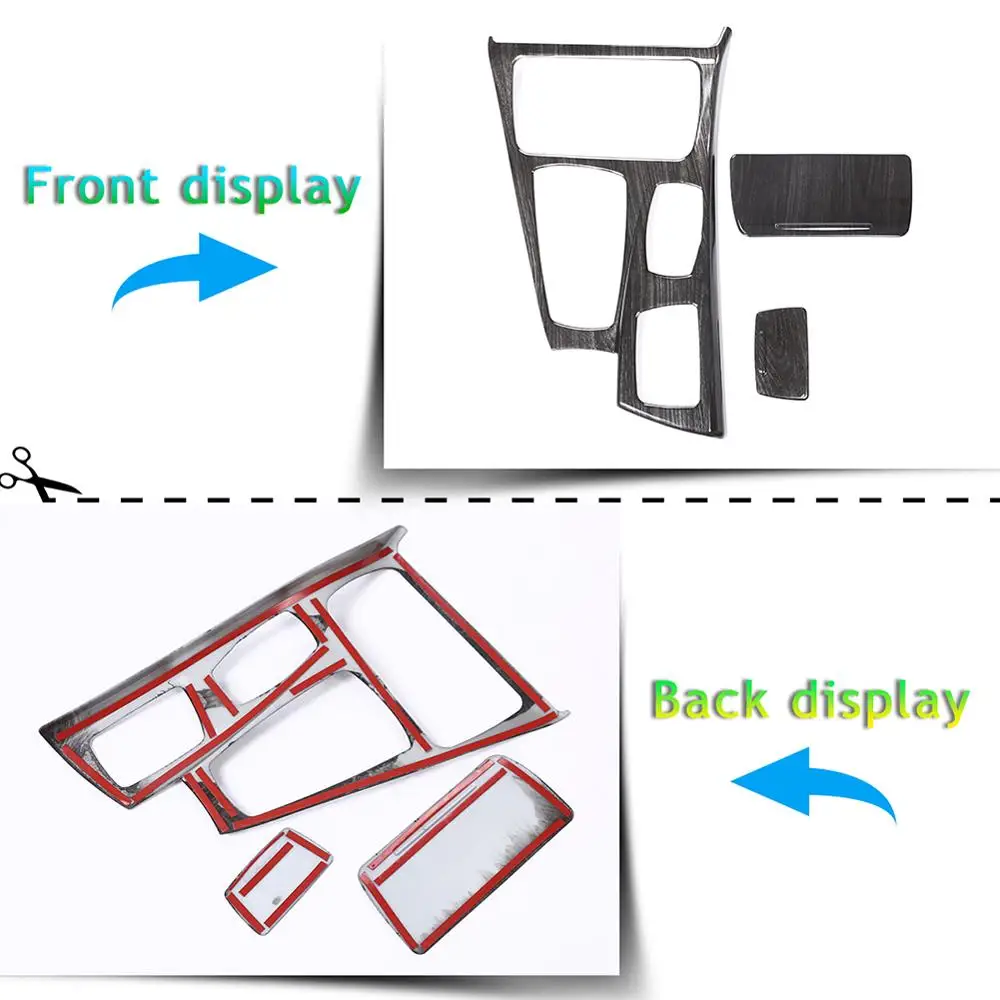 3pcs Black Wood Grain ABS Center Console Gear